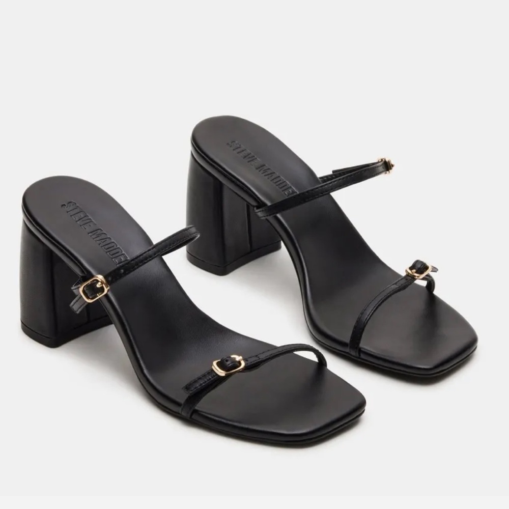 Steve Madden Black Leather Mariette Square Toe Slides / Sandals/ Heels Size 9